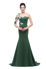 MISSHOW offers Mermaid  Bateau Floor-length One-Shoulder Prom Dresses at a cheap price from Dark Green, Taffeta,Lace to Mermaid Floor-length hem. Stunning yet affordable 3/4-Length Sleeves Prom Dresses,Evening Dresses.