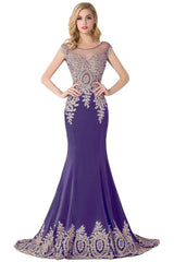 MISSHOW offers Mermaid Court Train Chiffon Evening Dress with Appliques at a cheap price from Red,Regency,Royal Blue,Dark Navy, 100D Chiffon to Mermaid  hem. Stunning yet affordable Sleeveless Prom Dresses,Evening Dresses.