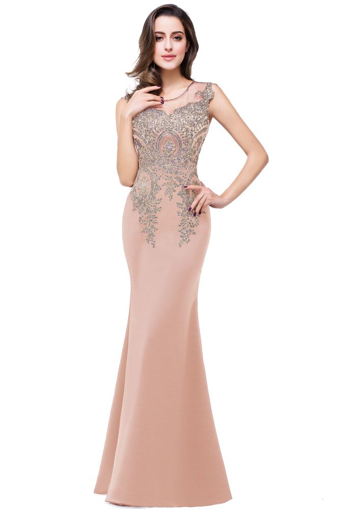 MISSHOW offers Mermaid Floor-length Chiffon Evening Dress with Appliques at a cheap price from Nude pink,Dusty Rose,Red,Burgundy,Royal Blue,Dark Navy,Black,Peacock,Mint Green, 100D Chiffon to Mermaid Floor-length hem. Stunning yet affordable Sleeveless Prom Dresses,Evening Dresses.