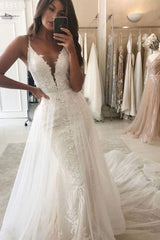 Find this Chic Deep V-neck White Wedding Dressat Misshow, available in everyone color and size you could possibly imagine, which makes picking out the perfect prom dress for your big day easily!