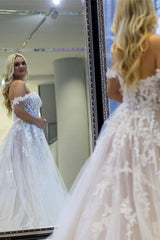 Modern A-line Off-the-shoulder Sleeveless Wedding Dresses With Lace-misshow.com