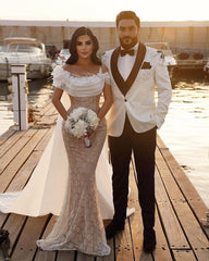 Modern Off-the-shoulder Mermaid Wedding Dresses with Lace-misshow.com