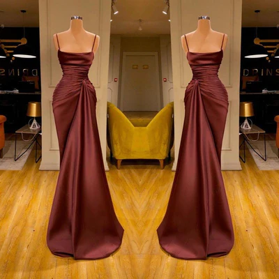 Modern Spaghetti Straps Satin Sleeveless Mermaid Prom Dress-misshow.com