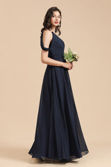 New Arrival Black One Shoulder A-line Long Bridesmaid Dress-misshow.com