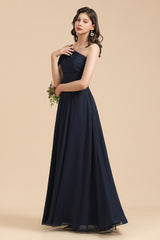 New Arrival Black One Shoulder A-line Long Bridesmaid Dress-misshow.com