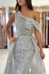 Noble oneshoulder sleeveless mermaid lace prom dress sequied-misshow.com