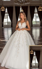 Noble straps sleeveless ball gown lace Wedding dress-misshow.com