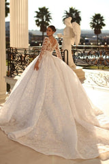 Noble sweetheart 3/4 length sleeves ball gown lace wedding dress rhinestones-misshow.com