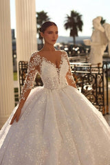 Noble sweetheart 3/4 length sleeves ball gown lace wedding dress rhinestones-misshow.com