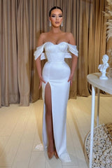 Noble sweetheart cap sleeves column satin prom dresses split front-misshow.com