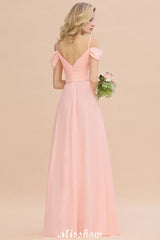 Looking for Bridesmaid Dresses in 100D Chiffon, A-line style, and Gorgeous Lace work  MISSHOW has all covered on this elegant Off Shoulde straps Aline Bridesmaid Dress Chiffon Maid of Honor Dress.