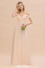 Looking for Bridesmaid Dresses in 100D Chiffon, A-line style, and Gorgeous Lace work  MISSHOW has all covered on this elegant Off Shoulde straps Aline Bridesmaid Dress Chiffon Maid of Honor Dress.