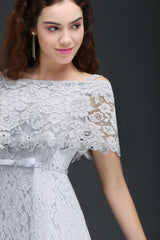 MISSHOW offers gorgeous Silver Off-the-shoulder party dresses with delicately handmade Lace in size 0-26W. Shop Tea-length prom dresses at affordable prices.