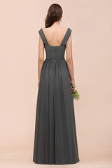 Off the Shoulder Front Side Split Bridesmaid Dress A-line Wedding Guest Dress-misshow.com