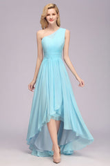 One Shoulder A-line Hi-lo Chiffon Bridesmaid Dresses for Women-misshow.com