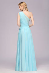 One Shoulder A-line Hi-lo Chiffon Bridesmaid Dresses for Women-misshow.com