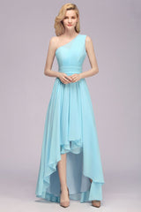 One Shoulder A-line Hi-lo Chiffon Bridesmaid Dresses for Women-misshow.com