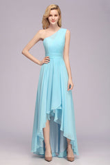 One Shoulder A-line Hi-lo Chiffon Bridesmaid Dresses for Women-misshow.com