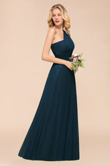 One Shoulder Floor-Length Bridesmaid Dress A-line Chiffon Wedding Party Dresses-misshow.com