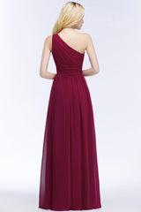 Looking for Bridesmaid Dresses in 30D Chiffon, A-line style, and Gorgeous Ruffles work  MISSHOW has all covered on this elegant One-shoulder Floor Length Burgundy Ruffled Chiffon A-line Bridesmaid Dresses