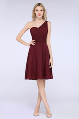 MISSHOW offers One-Shoulder Sweetheart Knee-Length Bridesmaid Dress Ruffles aline Party Dress at a good price from Misshow