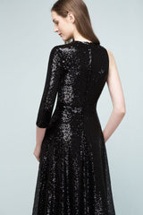 MISSHOW offers One-sleeve Black A-line Floor Length Sequined Prom Dresses at a cheap price from Black, Sequined to A-line Floor-length hem. Stunning yet affordable 3/4-Length Sleeves Prom Dresses.