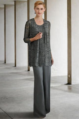 Pantsuit 3 Piece Suit Mother of the Bride Dress Plus Size With Lace-misshow.com