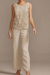 Pantsuit Mother of the Bride Dress Floor Length Chiffon Lace 3/4 Length Sleeve-misshow.com