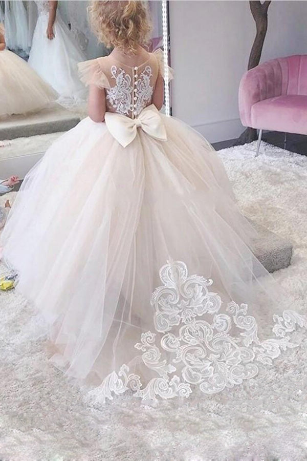 Party Ball Gown Lace Appliques Flower Girls Dresses-misshow.com