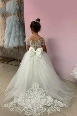 Party Ball Gown Lace Appliques Flower Girls Dresses-misshow.com