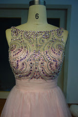 Looking for Realdressphotos in Tulle, A-line style, and Gorgeous Beading,Crystal,Sequined work  MISSHOW has all covered on this elegant Pink Crystal Beading A-line Short Scoop SleevelessProm Dresses.