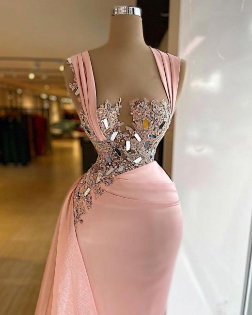 Pink Elegant Long Mermaid Prom Dresses With Glitter-misshow.com