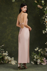 Pink Spaghetti Straps Sleeveless Mermaid Satin Prom Dresses-misshow.com