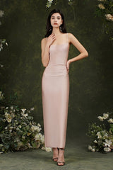 Pink Spaghetti Straps Sleeveless Mermaid Satin Prom Dresses-misshow.com