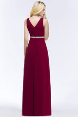 Shop MISSHOW US for sexy or modest Plus Size A-line V-neck Long Sleeveless Ruffled Chiffon Bridesmaid Dresses with Beading Sash. Find the perfect Burgundy Bridesmaid Dresses, cheap Sleeveless 30D Chiffon gowns online, Floor-length dresses for wedding party.