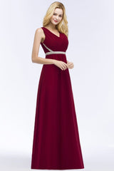 Shop MISSHOW US for sexy or modest Plus Size A-line V-neck Long Sleeveless Ruffled Chiffon Bridesmaid Dresses with Beading Sash. Find the perfect Burgundy Bridesmaid Dresses, cheap Sleeveless 30D Chiffon gowns online, Floor-length dresses for wedding party.