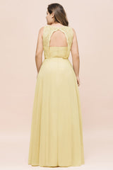 Plus Size Floral A-line Bridesmaid Dress Sleeveless Evening Maxi Dress for Girls Women-misshow.com