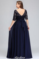 Plus Size Floral Lace A-line Evening Maxi Dress Half Sleeves Party Dress-misshow.com