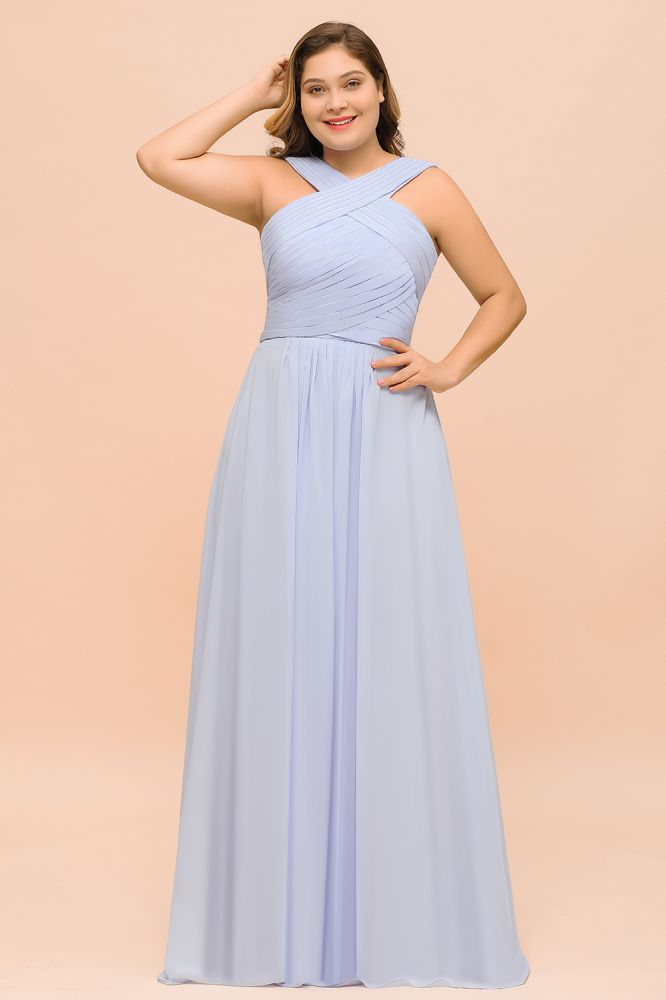 Plus Size Lavender Bridesmaid Dress Halter Floor Length Wedding Guest Dress-misshow.com