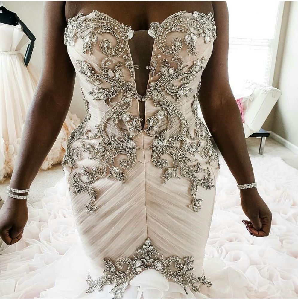 Shop 2021 Beading Sweetheart Rhinestones Mermaid Ruffled Train Wedding Dress  Under 494