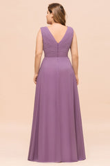 Plus Size Purple Bridesmaid Dress Maxi Chiffon Wedding Guest Dress-misshow.com