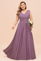 Plus Size Purple Bridesmaid Dress Maxi Chiffon Wedding Guest Dress-misshow.com