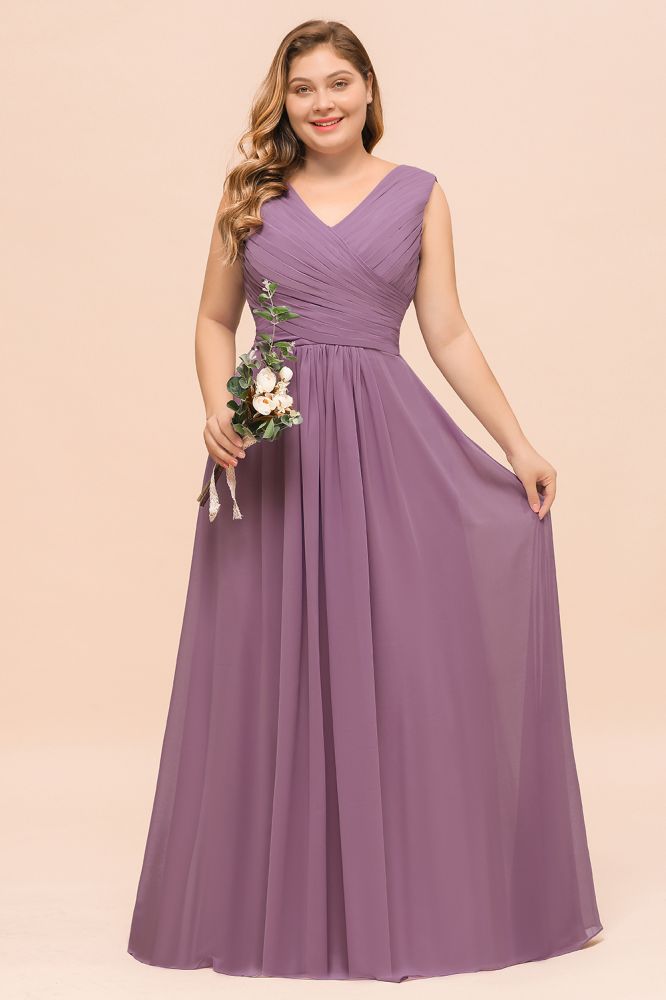 Plus Size Purple Bridesmaid Dress Maxi Chiffon Wedding Guest Dress-misshow.com