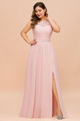 Plus Size Sleeveless aline Bridesmaid Dress Long Side Split Wedding Party Dress-misshow.com