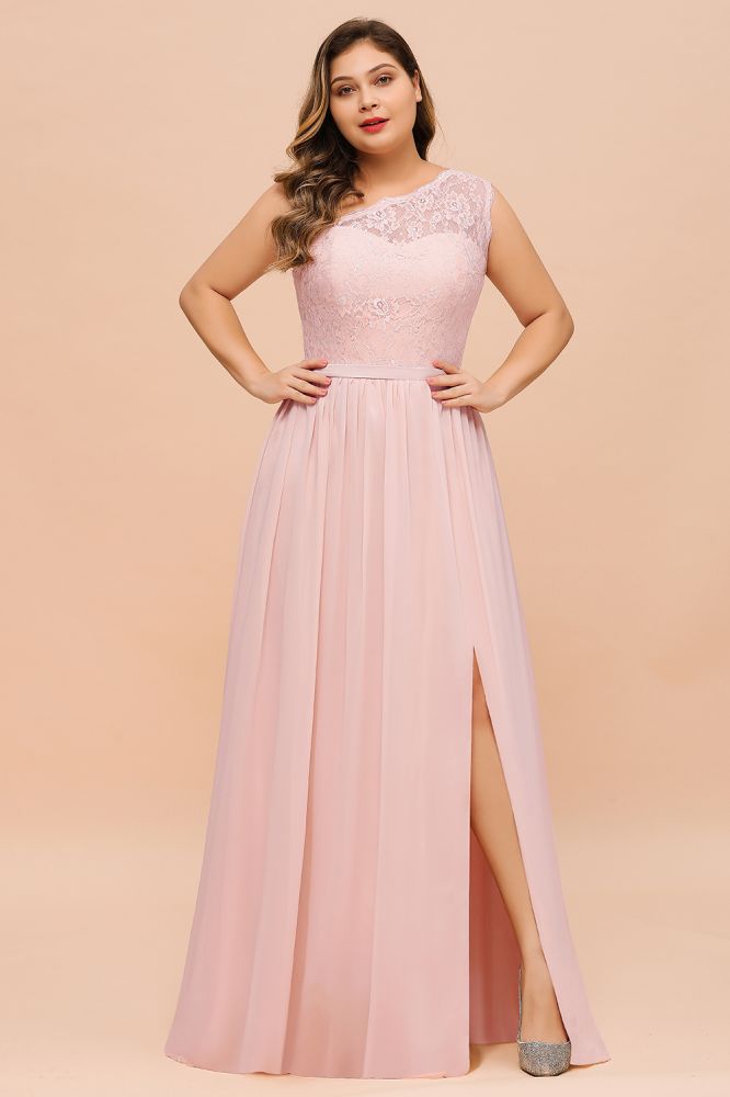 Plus Size Sleeveless aline Bridesmaid Dress Long Side Split Wedding Party Dress-misshow.com