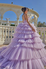 Princess A-line Lilac Straps Ruffles Sleeveless Prom Dress-misshow.com