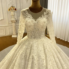 Princess Elegant A-line Long Sleeves Lace Wedding Dress With Train-misshow.com