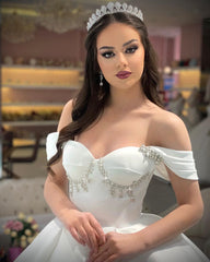 Princess Long A-line Off-the-shoulder Sleeveless Wedding Dress-misshow.com