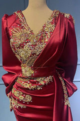 Red evening dresses with sleeves elegant floor-length prom dresses-misshow.com