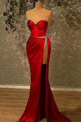 Red Long Glitter Sleeveless Evening Dresses With Side Slit-misshow.com